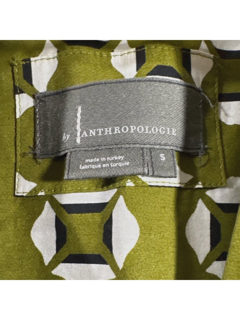 Anthropologie Somerset Olive Green Geometric Print Maxi Dress Size S Pockets - Picture 3 of 11